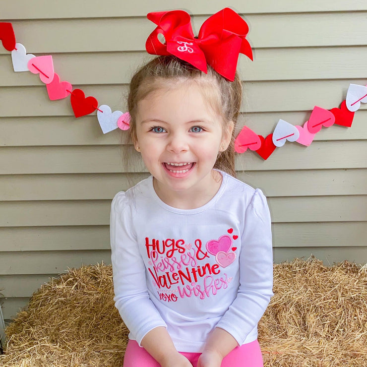 Hugs Kisses and Valentine Wishes Embroidered Shirt for Girls