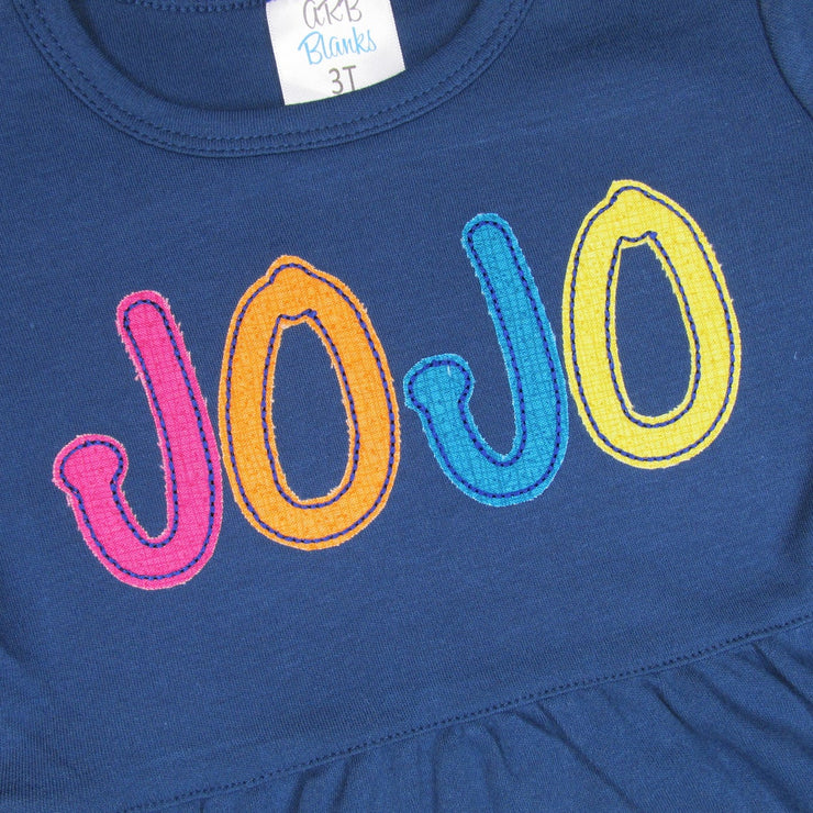 Personalized Pumpkin Appliqué Dress in Navy, Mustard, Teal, and Berry