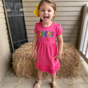 Hot Pink Appliqué Dress with Rainbow Name