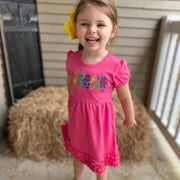 Hot Pink Appliqué Dress with Rainbow Name