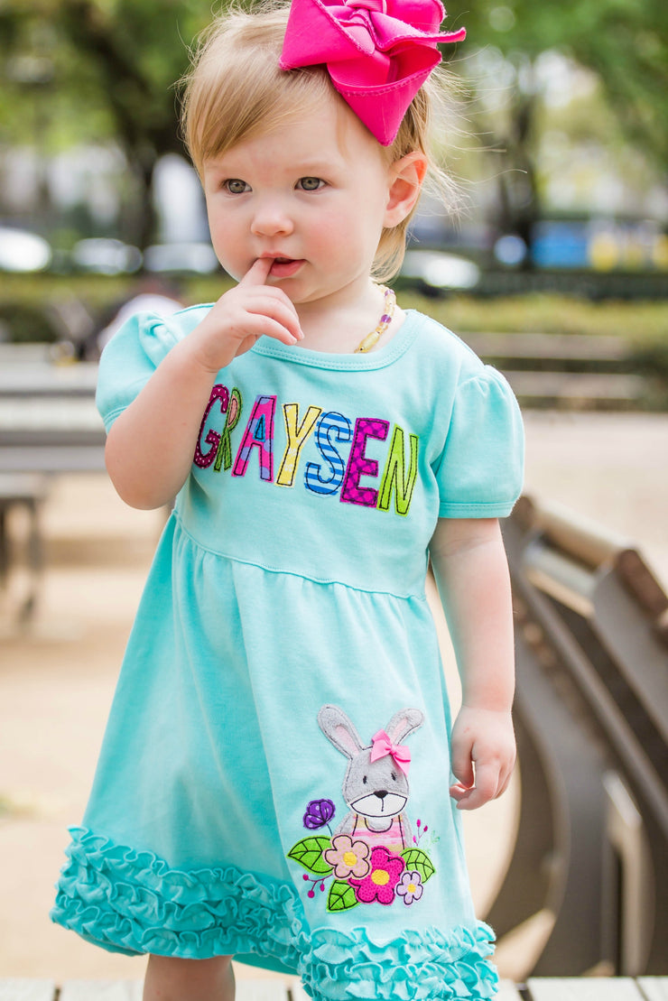Floral Bunny Dress in Aqua