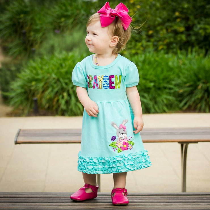 Floral Bunny Dress in Aqua