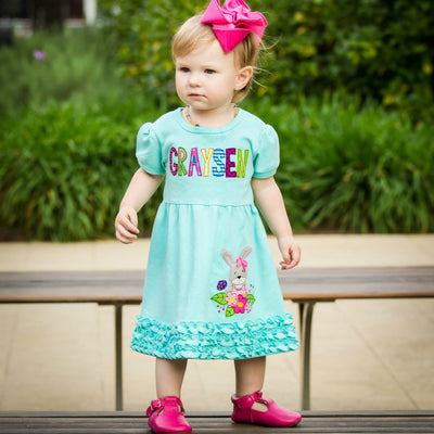 Floral Bunny Dress in Aqua