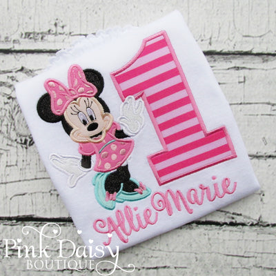 Miss Mouse Birthday Shirt in Pink and Aqua