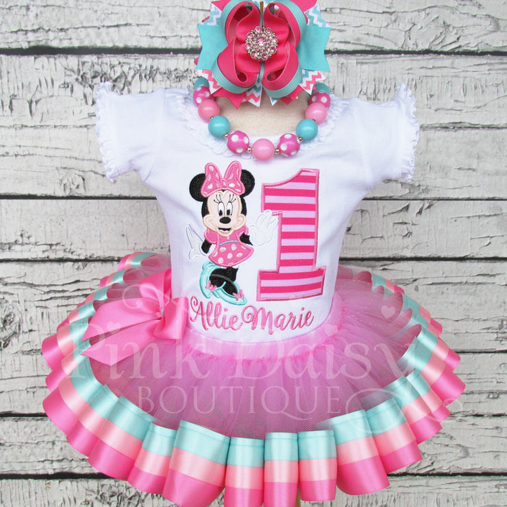 Miss Mouse Birthday Shirt in Pink and Aqua