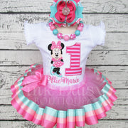 Miss Mouse Birthday Tutu Outfit in Pink and Aqua