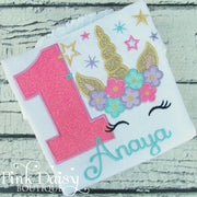 Big Sister Appliqué Birthday Shirt with Floral Unicorn and Stars