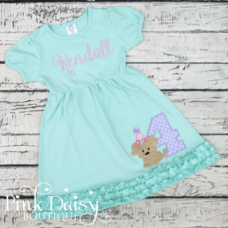 Puppy Birthday Dress in Mint