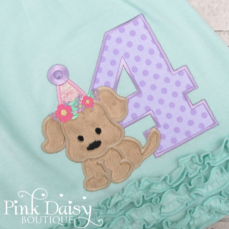 Puppy Birthday Dress in Mint