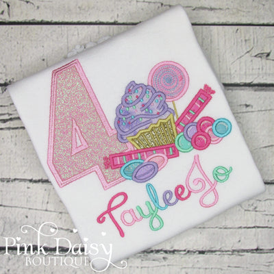 Candyland Appliqué Birthday Shirt in Pastels and Bright Pink