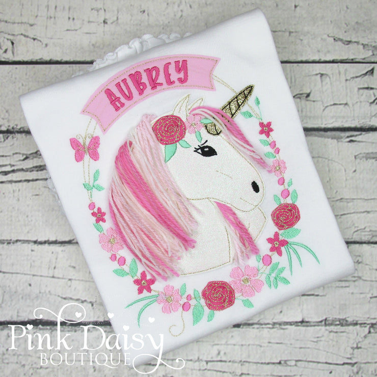 Unicorn with 3D Mane Shirt in Pink