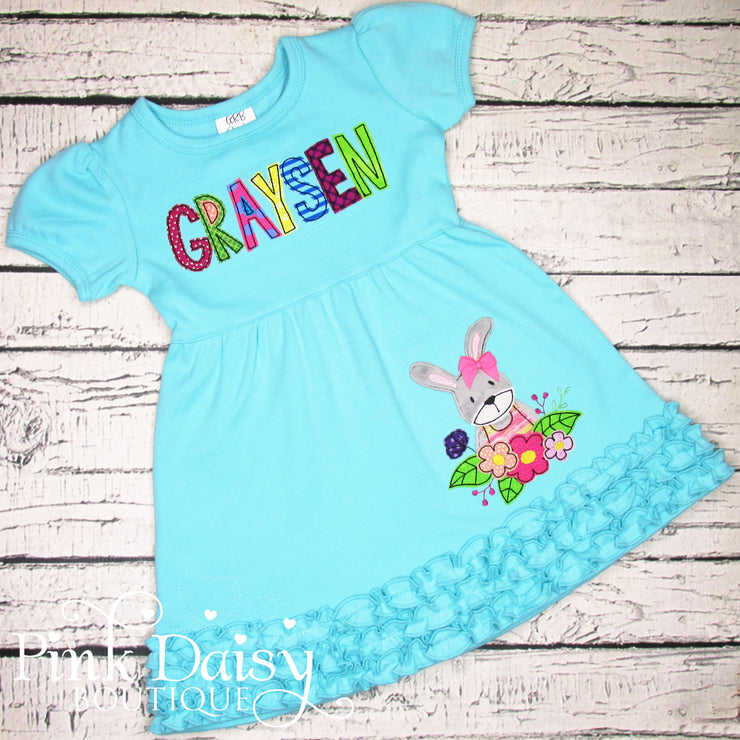 Floral Bunny Dress in Aqua