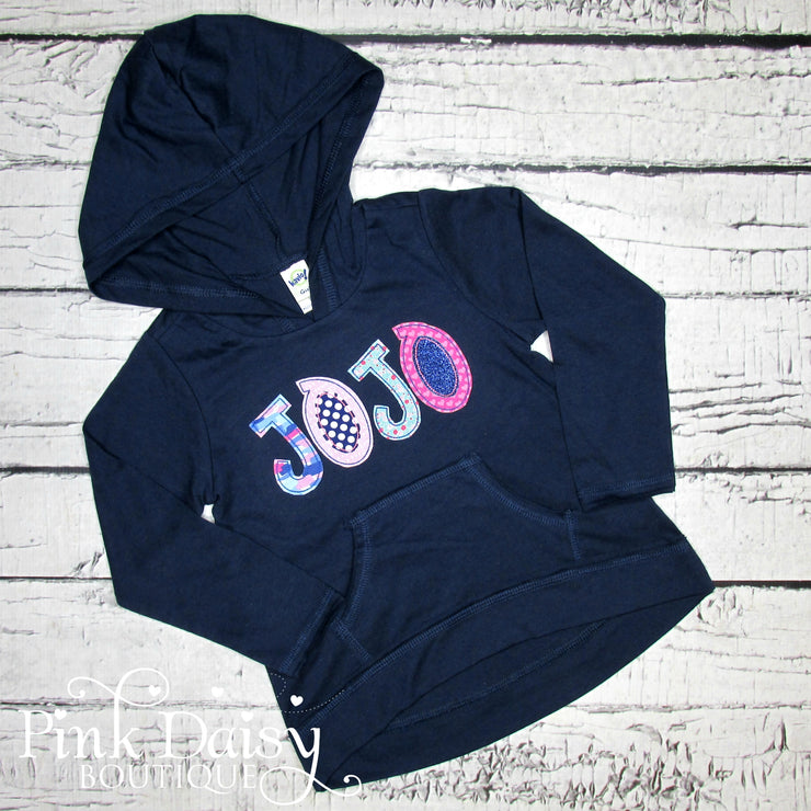 Personalized Hooded Tee - Pink, Aqua, and Navy Blue