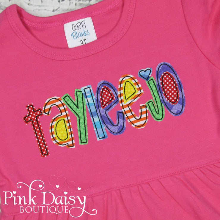 Hot Pink Appliqué Dress with Rainbow Name