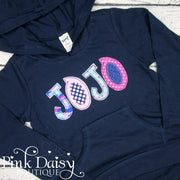Personalized Hooded Tee - Pink, Aqua, and Navy Blue