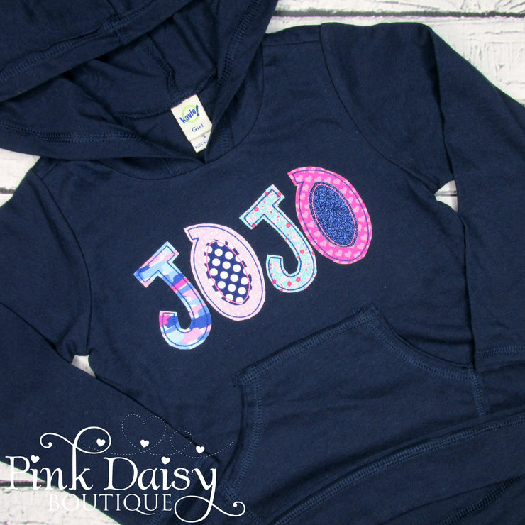 Personalized Hooded Tee - Pink, Aqua, and Navy Blue