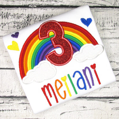 Rainbow Appliqué Birthday Shirt in Primary Colors