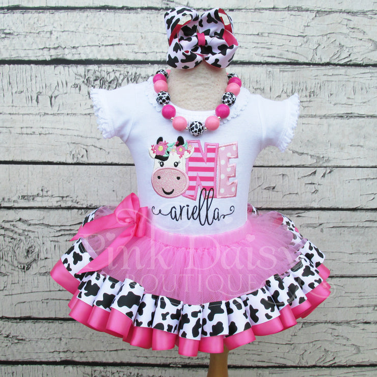 Floral Cow First Birthday Shirt for Girls