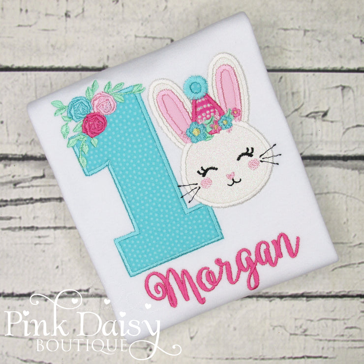 Bunny Birthday Shirt with Floral Accents