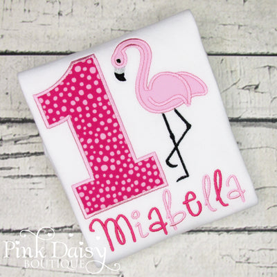 Flamingo Appliqué Birthday Shirt in Pink