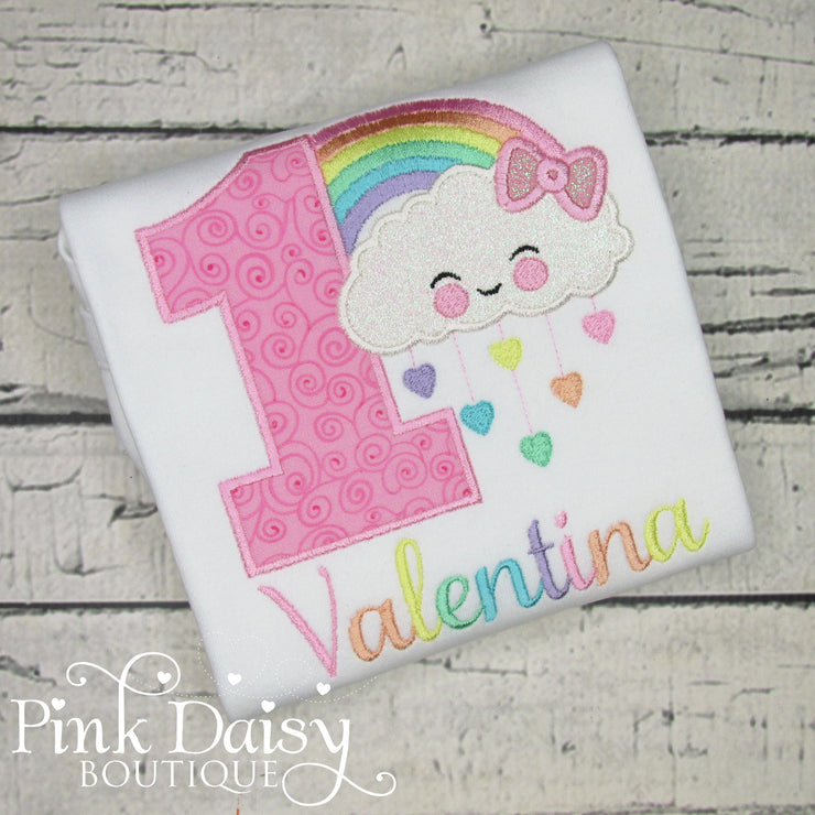 Rain Cloud of Love Appliquè Birthday Shirt with Pastel Rainbow