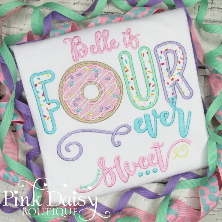 FOURever Sweet Appliqué Birthday Shirt with Donut and Sprinkles