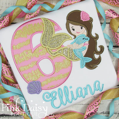 Mermaid Birthday Shirt in Pink and Gold
