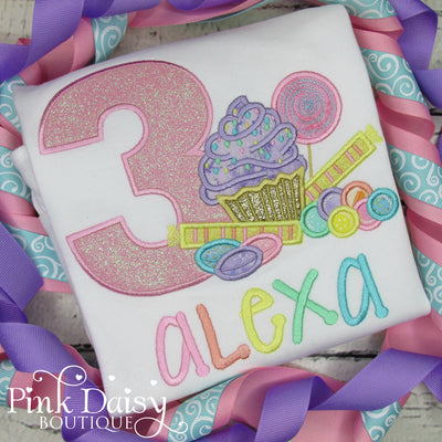 Candyland Appliqué Birthday Shirt in Pastel Rainbow Colors