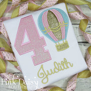 Hot Air Balloon Appliqué Birthday Shirt in Pink, Blue, and Gold