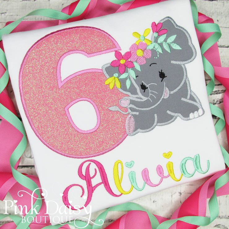 Floral Elephant Birthday Shirt for Girls