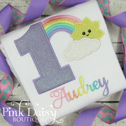 Pastel Rainbow Birthday Shirt with Cloud and Sunshine