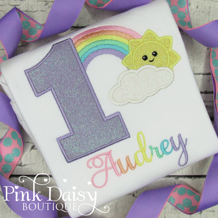 Pastel Rainbow Birthday Shirt with Cloud and Sunshine