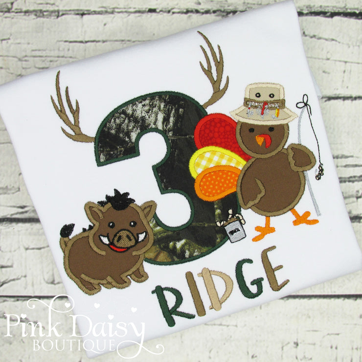 Hunting Birthday Shirt for Boys with Turkey and Hog