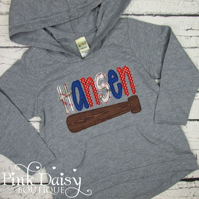 Personalized Hooded Tee - Baseball Theme in Red and Blue