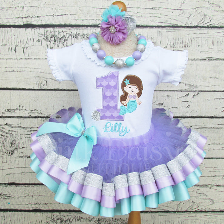 Mermaid Birthday Shirt in Lavender, Aqua, and Silver