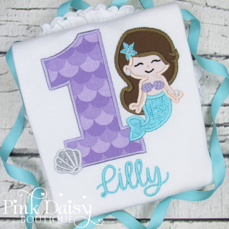 Mermaid Birthday Shirt in Lavender, Aqua, and Silver