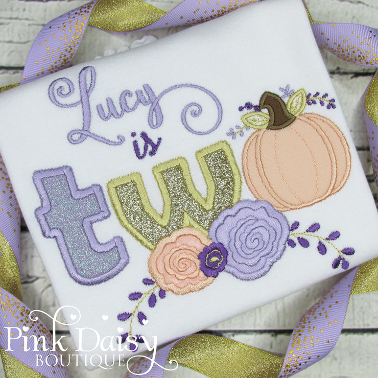 Pumpkin Floral Birthday Shirt in Shades of Purple, Peach, and Gold