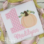 Pumpkin Birthday Shirt for Girls in Pink Gingham and Peach