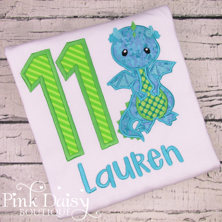Dragon Birthday Shirt for Girls in Lime Green and Teal