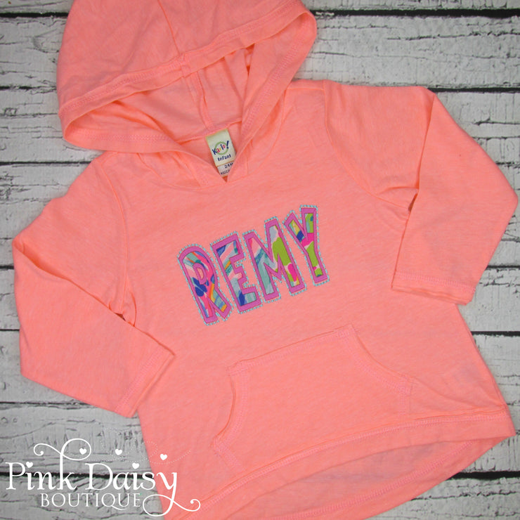Personalized Hooded Tee - Coral, Pink, Blue, and Green