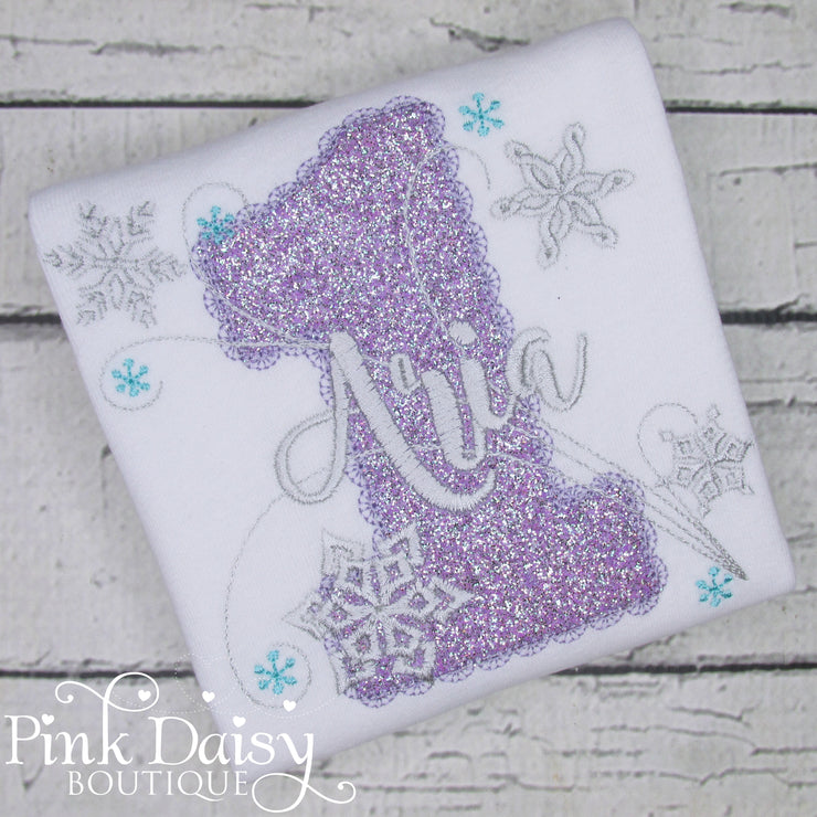 Winter ONEderland Birthday Shirt for Girls with Snowflakes in Lavender and Silver
