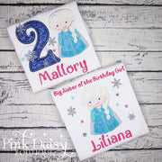 Big Sister of the Birthday Girl Personalized Ice Queen Appliqué Shirt with Snowflakes