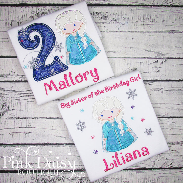 Personalized Ice Queen Appliqué Birthday Shirt with Snowflakes