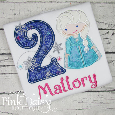 Personalized Ice Queen Appliqué Birthday Shirt with Snowflakes