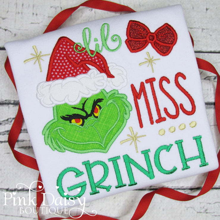 Lil Miss Grinch Appliqué Christmas Shirt for Girls