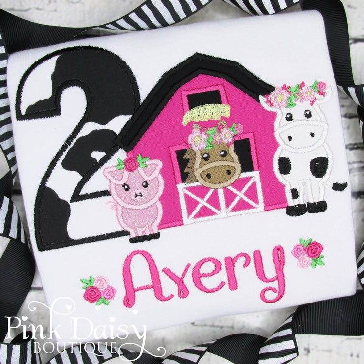 Barnyard Birthday Outfit for Girls with Ribbon Trim Tutu and Appliqué Shirt