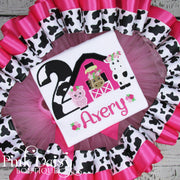 Barnyard Birthday Outfit for Girls with Ribbon Trim Tutu and Appliqué Shirt