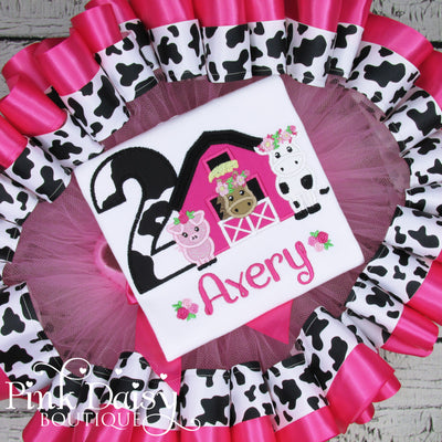 Barnyard Birthday Outfit for Girls with Ribbon Trim Tutu and Appliqué Shirt