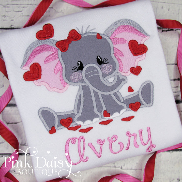 Valentine's Day Shirt for Girl with Elephant and Hearts