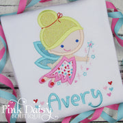 Valentine's Day Shirt for Girls with Fairy and Hearts in Pink, Aqua, and Red